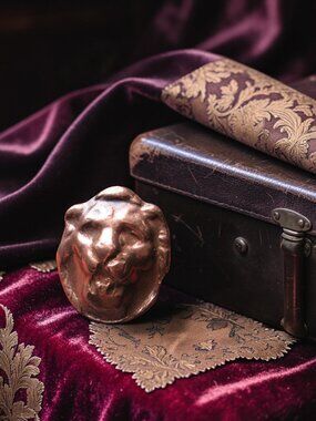 Antique Lion Ring, Hand Cast Copper, Size 7.5